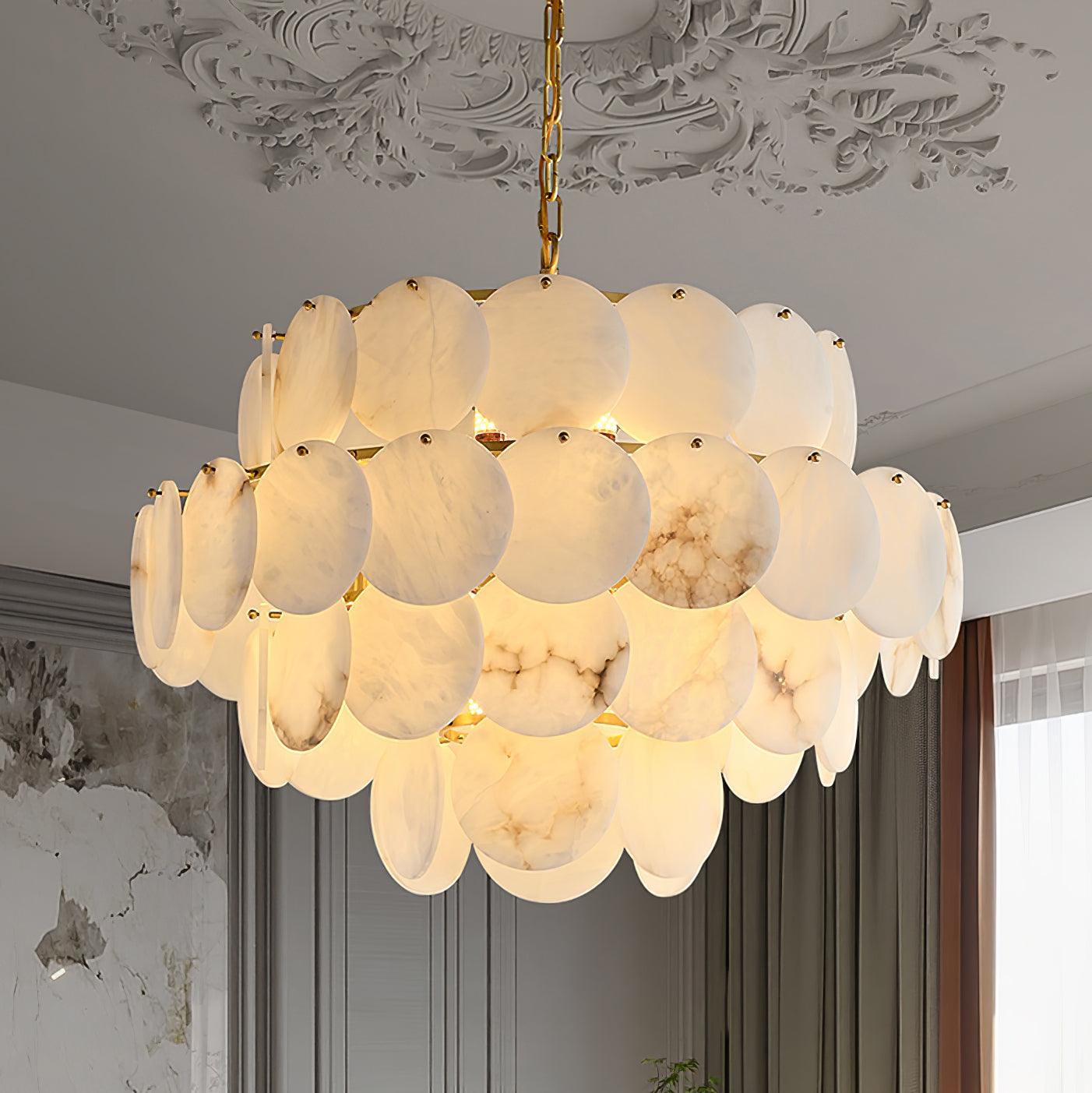 Alabaster Shell Brass Chandelier