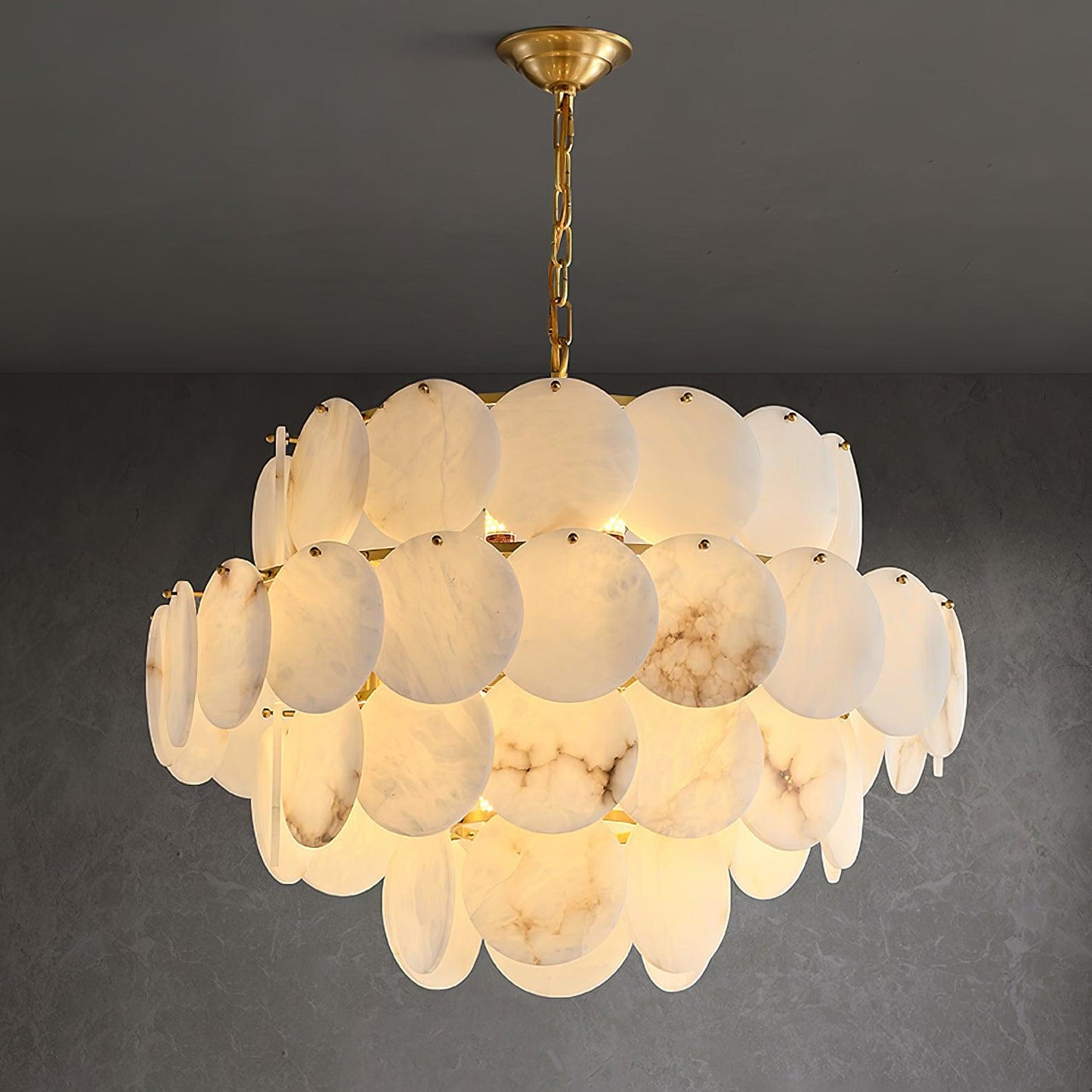 Alabaster Shell Brass Chandelier